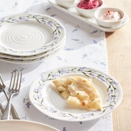 Portmeirion Sophie Conran Lavandula Salad Plates Set of 4, 8-Inch Ceramic Plate, White Porcelain Plates for Kitchen, Lavender Sprig Border Design, Microwave and Dishwasher Safe