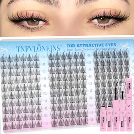 TNFVLONEINS Natural Lash Clusters Kit Wispy Lash Extension Kit Manga Eyelash Extension Kit Fairy Eyelash Clusters Kit DIY Eyelash Clusters Lashes 180Pcs Cluster Eyelash Extensions Individual Lashes