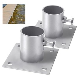 Desunqin 4-3/5" Stationary Dock Base Plate Hardware - 2PCS Stationary Dock Hardware Galvanized, Heavy Duty Dock Foot Plate with 2/5" Square Holes, Support & Hold Docks to Prevent Sinking, Silver