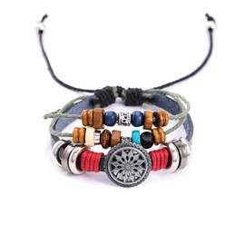 Dmaiy Vintage Bohemia Bracelets Leather Beaded Bracelet Hand Woven Bracelets Multilayer Charm Wrist Jewelry for Women and Men (Black)