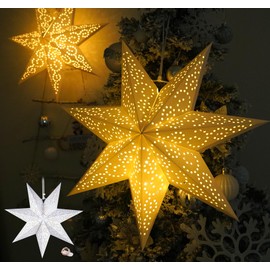 HOUISM Christmas Star Paper Star Lampshade Folding Stars 45cm 7 Pointed Paper Folding Stars for Wedding Party Home Birthday Garden