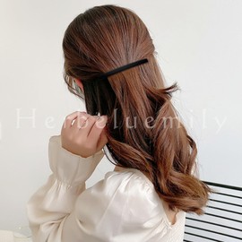 Herbeluemily Barrette, Hair Clip, Hair Clip, Hairpin, Matte, Narrow, Set of 2, Thin 4.1 inches (10.5 cm), D, Black + Beige