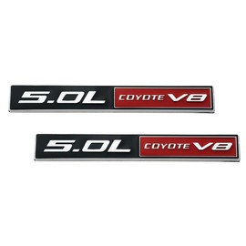 2Pc 5.0L Coyote V8 Engine Emblem Coyote Badge 3D Sticker Door Trunk Nameplate (Chrome Black Red)