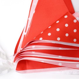 Reusable Fabric Bunting Banner Red White Polka Dot 3 Design Bunting Banner for Mother's Day Garden Birthday Wedding Party Decoration 66 Feet and 52 Pieces Flags
