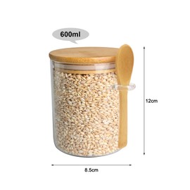 MoYouno Glass Containers Jars with Bamboo Airtight Lid and Spoon,600ML Glass Food Storage Canisters, Kitchen Food Storage Jars, Home Kitchen Organizer for Coffee,Flour, Sugar (3)