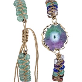 mookaitedecor Natural Healing Crystal 7 Chakra Braided Bracelet for Women, Geode Flower Green Aventurine Stone Beads Bracelet Boho Jewellery Gift Double Layer Bangle for Energy Healing Meditation