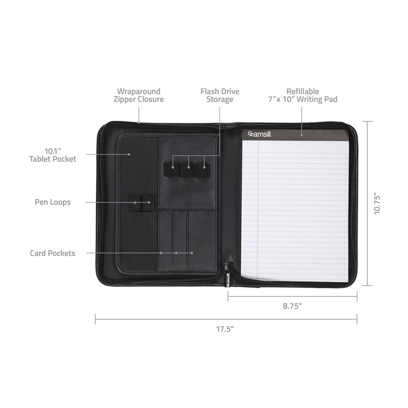 Samsill Professional Padfolio, Faux Leather Junior Portfolio with Zipper, 10.1