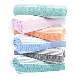 Genovega 6 Packs Oversized Turkish Beach Towel 74"x38" Thin Quick Dry Sand Free Pool Swim Towels Large XL Adult Clearance Blanket Travel Vacation Accessories Essentials Multi LightGreen Rhombus