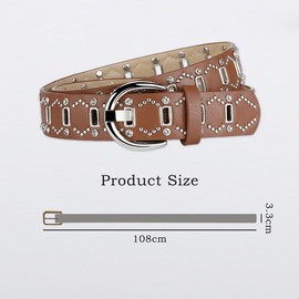 JAMAKALA Women's Studded Belt,Women Punk Rivet Studded Belt, Rivet Punk Style Pin Buckle Belt,PU Leather Rivet Punk Rock Grommet Belt (Brown, 108cm)