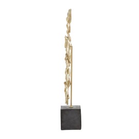 Deco 79 Polystone Floral Handmade Decorative Sculpture Home Decor Statue with Black Block Base, Accent Figurine 10" x 3" x 20", Gold