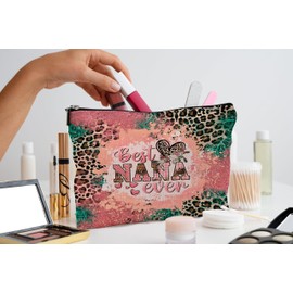 QGFM Nana Makeup Cosmetic Bag - Mother's Day Gift, Grandma Gift from Grandkids, Best Nana Ever Leopard Small Makeup Bag for Purse