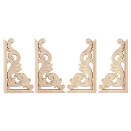 HEALLILY Wood Carved Corner Onlay Unpainted Door Applique for Home Furniture European Decorations 13x7cm 4Pcs