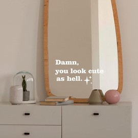 Wland White You Look Cute as Hell Mirror Inspirational Quote Decal for Love Wellness Encouraging Affirmation and Mental Health Stickers Aesthetic Waterproof Vinyl Decals for Bathroom Bedroom 10.6 in x 5.5 in