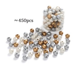 ToBeIT Wooden Beads 450 pcs Gold, Silver, White Assorted Color Round Wood Beads for DIY Craft, Jewelry Making（10mm）