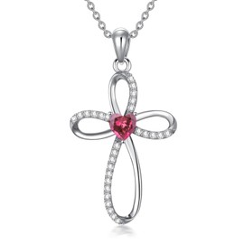 DONGHU Moissanite Infinity Cross Necklace Sterling Silver Birthstone Cross Necklace Infinity Cross Birthstone Pendant Religious Jewelry Gifts for Women 18+2 Inch, Moissanite, Moissanite