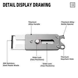 TIKIDESIGN Portable Peeler with Bottle Opener for Key Ring, Mini Retractable Peeler Stainless Steel, Titanium Bottle Opener, EDC Pockets, Multitool Accessories for Camping, Hiking and Outdoor Use