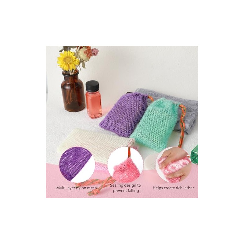 JJUNW Paquete De 4 Bolsas De Jabón De Malla Exfoliante,