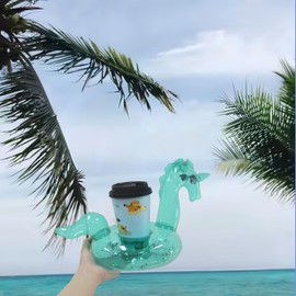 Multifunctional 2 Pack Floating Drink Holders, Green Unicorn Drink Floaties for Summer Pool Parties - SATONBEYI