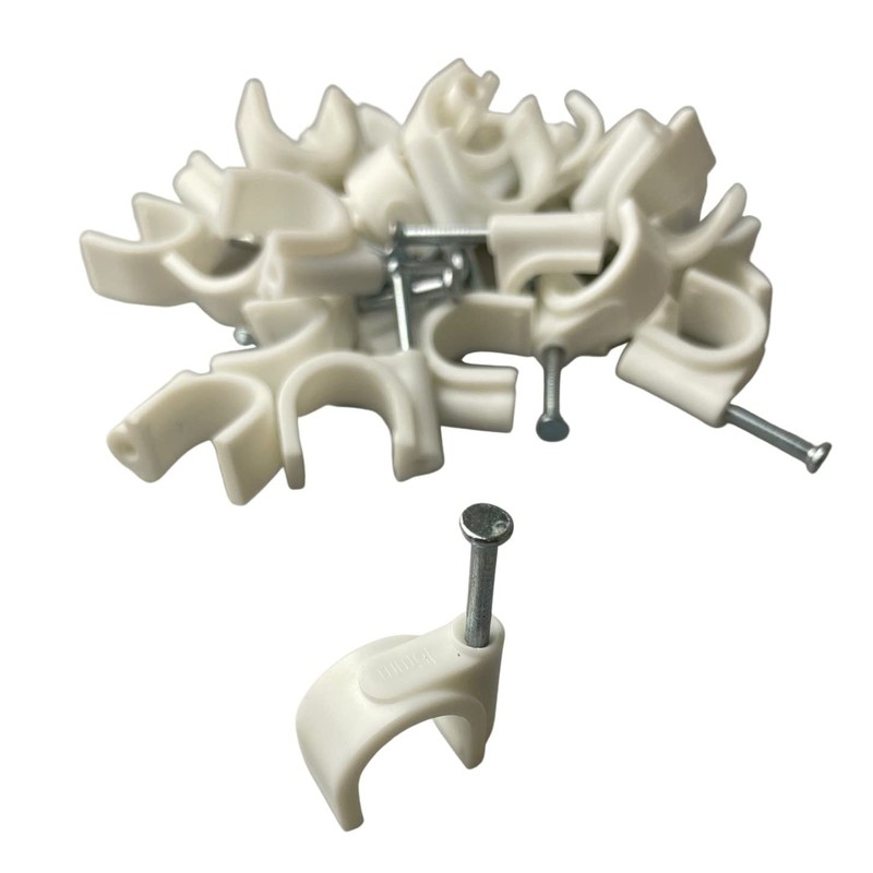 White Round Cable Clips 14mm- 100 Pieces