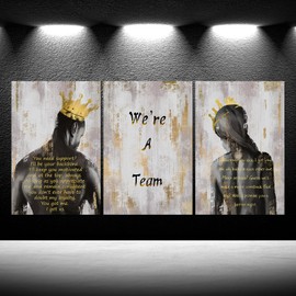 3 Pieces African American Canvas Wall Art We Are A Team Black King And Queen Canvas Print Painting Black Couple Picture Artwork Black Girl Inspirational Quotes Wall Decor For Home Decor 16x24Inch