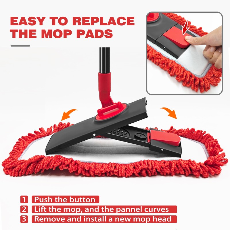 JEHONN Floor Mop Dry Wet Flat Dust Mops with Microfiber