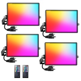 Onforu LED Flood Light Outdoor 250W Equivalent, 25W Color Changing RGBW Floodlight with Remote, 2700K Warm White IP66 Stage Lighting Indoor Uplights for Events, Uplighting for Party 4 Pack