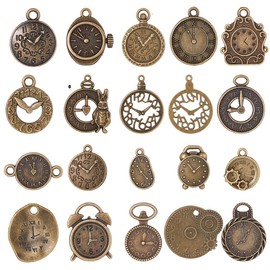 SUNNYCLUE 1 Box 2 Set 40Pcs Clock Face Charms Steampunk Charms Bulk Antiqued Bronze Retro Watch Gear Cog Wheel Steam Punk Round Clocks Charm for Jewelry Making Charms Diy Bracelet Earrings Crafting, No Gemstone