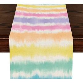 zcyxuuw Colorful Rainbow Tie Dye Table Runner, Kitchen Dining Table Decor, Cute Table Runners for Indoor Outdoor Home Farmhouse Holiday Wedding Birthday Party Decoration, 13 x 71 Inch