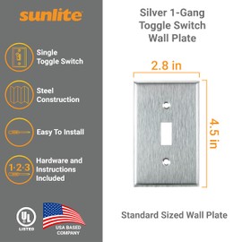 Sunlite 40899-SU 1-Gang Toggle Switch Plate, Steel, Standard 4.5 in X 2.8 in Size, Matching Screws Included, UL Listed 12 Pack