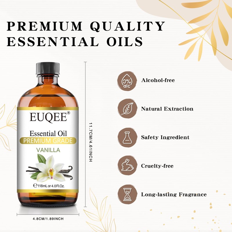 EUQEE Vanilla Essential Oil 118 ml Premium Vanilla Oil with