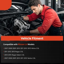 Alternator Replacement for Nissan L4 2.5L Altima 2007 2008 2009 2010 2011 2012 2013,Sentra 2007-2012,Rogue 2011 2012 2013,Rogue Select 2014 2015,11258 11458 15715 11567 400-40102 23100-JA02A