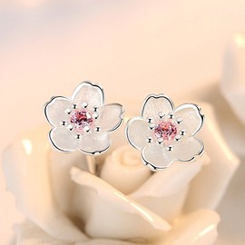 Privie Women's Earrings, Cherry Blossoms, Flowers, Pink, 925 Silver, Cute, Stylish, Popular, Korean Fashion, Hypoallergenic, Gift, Gift, Birthday, Anniversary, Girlfriend, Wife, Friends, Elegant