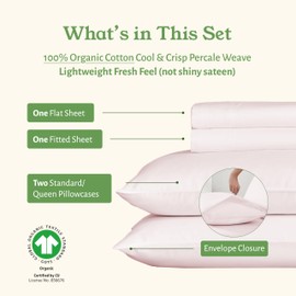 California Design Den Full Bed Sheets Set - Soft 100% Organic Bed Sheets with Deep Pockets, Crisp Percale, Breathable and Durable Bedding Set - Pink