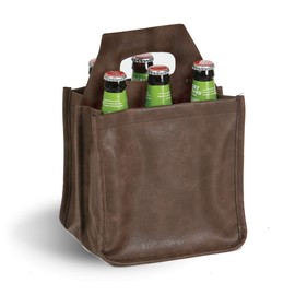 Vegan Leather Insulated 6 Pack Beer Bottle Carrier By Picnic Plus, 8"W x 11"H, Espresso