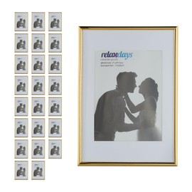 Relaxdays 2 x Picture Frames 20 x 30 cm with Mount 15 x 20 cm Photo Frame for Standing and Hanging, Made of Plastic, Gold-White