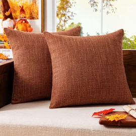 MIULEE Burlap Linen Throw Pillow Covers 20x20 Inch Set of 2 Rust Farmhouse Fall Decorative Pillows Modern Pillowcases Soft Accent Cushion Covers Home Decor for Outdoor Couch Sofa Bedroom Livingroom