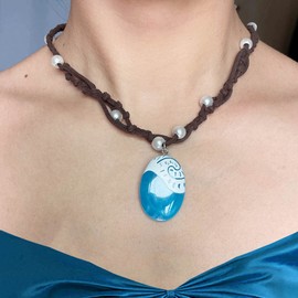 Wedity Ocean Necklace Hand Woven Moana Pendant Necklace Imitation Pearl Choker Necklace Party Supplies for Women and Girls