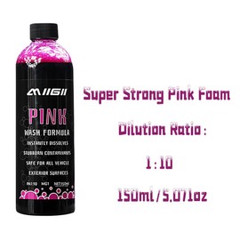 MIIGII Pre-Wash Solution Car Wash Soap - Pink Foam Car Shampoo - Powerful Formula Penetrates and Breaks Down Tree Sap, Bird Droppings & Tough Stains - Works on RVs, Trucks, Cars & More - 150ml (5oz)