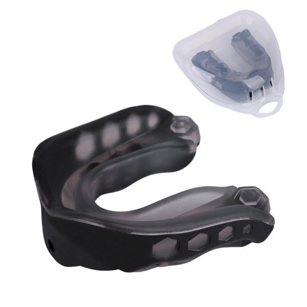 Premium Shock Gel Mouth Guard,Gum Shield with Case,Sports Mouthguards,Bite Mouth Guard,Gum Shield for Jaw Protection in Contact Sports,for Boxing,Lacrosse,MMA,Martial Arts,Hockey (Black)
