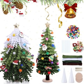 Geyoga 2 Set DIY Christmas Tree Craft Kits Pipe Cleaners Supplies Chenille Stick Glitter Hairball Star Christmas Ornaments Accessories for Christmas Holiday Classroom Activities Party Favors