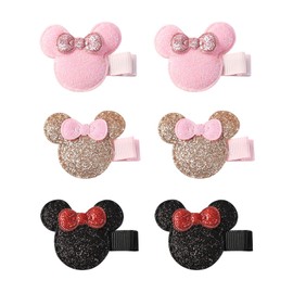 6Pcs Glitter Mouse Ears Hair Clips for Baby Girls Toddler 1.5 Inch Hair Bows Barrettes Birthday Party Gift Costume Decorations Hair Accessories