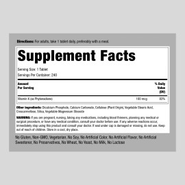 Piping Rock Vitamin K Supplements | 100 mcg | 240 Tablets | Non-GMO | by Piping Rock