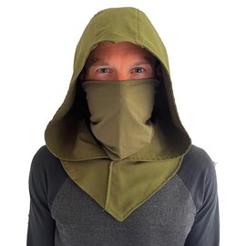 Green Breathable Cotton-Linen Assassin Hood with Detachable Mask – Robin Hood, Ranger & LARP Cosplay Hood | Medieval Fantasy Costume Accessory for Festivals & Summer Events (Forest Green)