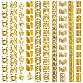Nafaboig 100PCS Gold Hair Jewelry for Women Braids, Hair Accessories for Girls Women, Assorted Gold Hair cuffs Ear Clips Loc Beads for Hair Decoration