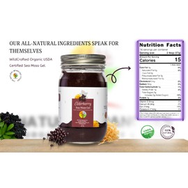 Organic Elderberry Sea Moss Gel 16oz - USDA Certified Organic Seamoss Gel - Wildcrafted from Saint Lucia & Made in The USAF