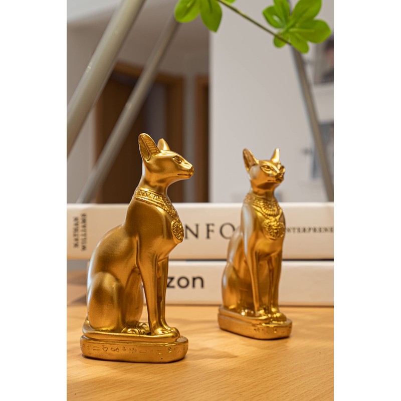 EASCHEER Egyptian Cat Goddess Statue Bastet Egyptian Decoration 4.2" Gold
