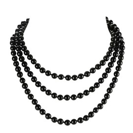 Long Versatile Handmade Beaded Natural Stone Necklace For Women Round Beads Multi Layer Knotted Wrap Semi Precious 8mm Stones Statement Necklace 60 inches (black pearl necklace)