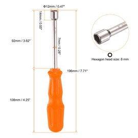 sourcing map Metric Nut Driver 8mm Dia 92mm Shank 6 Point Hex Hexagon Socket Wrench Screwdriver with Non-Slip Handle for Tightening and Loosening Fasteners