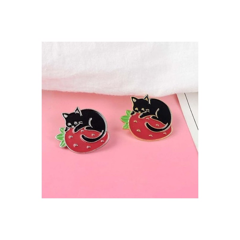 1Pc Cute Enamel Brooch Pins Cartoon Cat Strawberry Brooch Pins