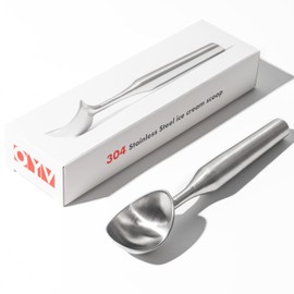 OYV - Cuchara de helado de acero inoxidable plateado, mango ergonómico, apto para lavaplatos, 1 unidad